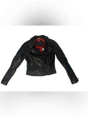 Women’s Phillip plein moto style lamb skin leather jacket